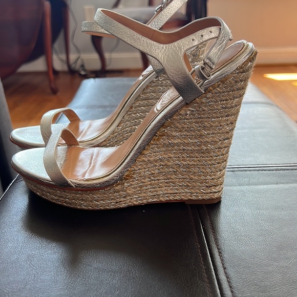 Platinum Leather Espadrilles Wedge Sandals - Picture 3 of 11
